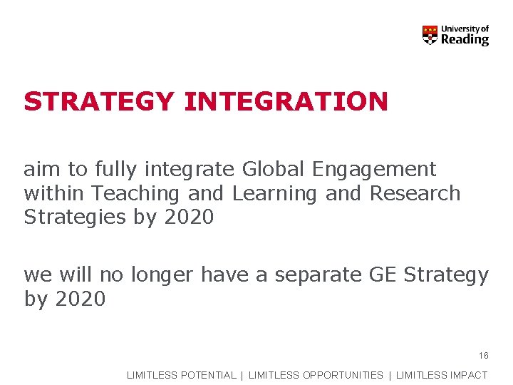 STRATEGY INTEGRATION aim to fully integrate Global Engagement within Teaching and Learning and Research