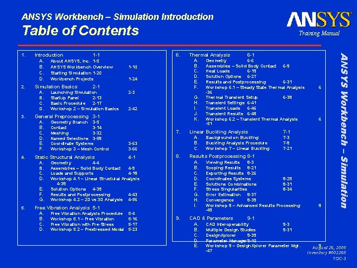 ANSYS Workbench – Simulation Introduction Table of Contents Introduction A. B. C. D. 2.