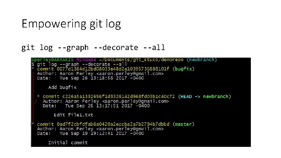 Empowering git log --graph --decorate --all 