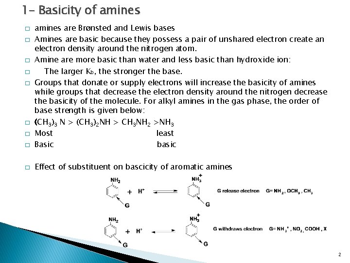 1 - Basicity of amines � amines are Brønsted and Lewis bases Amines are