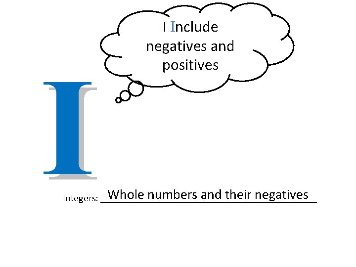 I I Include negatives and positives Whole numbers and their negatives Integers: ______________________ 