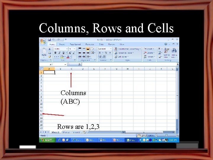 Columns, Rows and Cells Columns (ABC) Rows are 1, 2, 3 