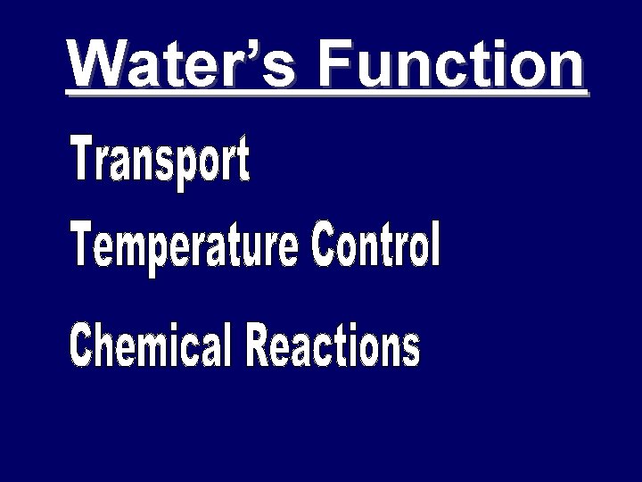 Water’s Function 