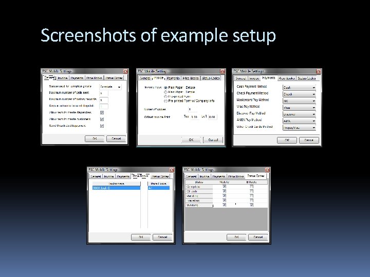 Screenshots of example setup 