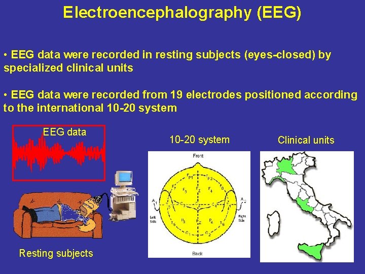 Electroencephalography (EEG) • EEG data were recorded in resting subjects (eyes-closed) by specialized clinical