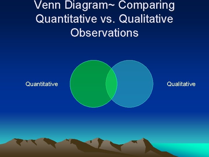 Venn Diagram~ Comparing Quantitative vs. Qualitative Observations Quantitative Qualitative 