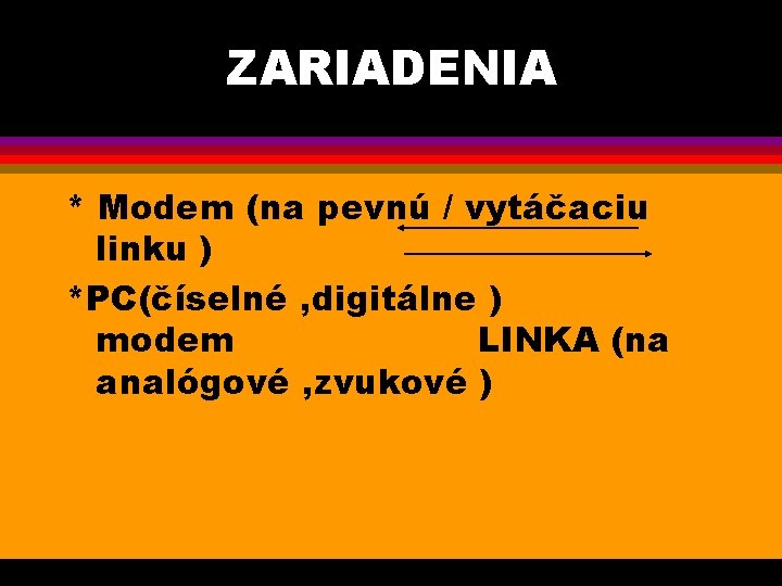 ZARIADENIA * Modem (na pevnú / vytáčaciu linku ) *PC(číselné , digitálne ) modem