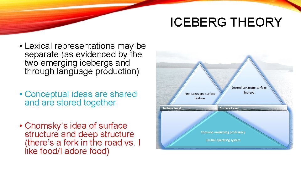 ICEBERG THEORY • Lexical representations may be separate (as evidenced by the two emerging