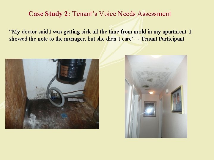 Case Study 2: Tenant’s Voice Needs Assessment “My doctor said I was getting sick