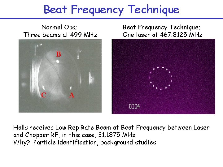 Beat Frequency Technique Normal Ops; Three beams at 499 MHz Beat Frequency Technique; One