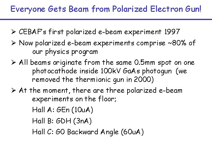 Everyone Gets Beam from Polarized Electron Gun! Ø CEBAF’s first polarized e-beam experiment 1997