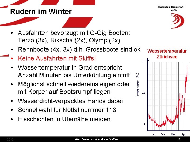 Rudern im Winter • Ausfahrten bevorzugt mit C-Gig Booten: Terzo (3 x), Rikscha (2