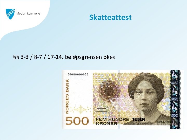 Skattest §§ 3 -3 / 8 -7 / 17 -14, beløpsgrensen økes TUSEN 