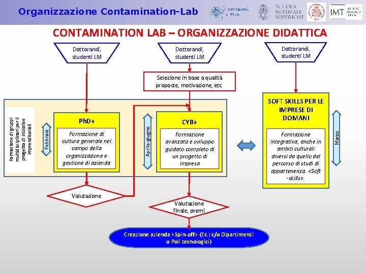 Organizzazione Contamination-Lab CONTAMINATION LAB – ORGANIZZAZIONE DIDATTICA Dottorandi, studenti LM Valutazione Aprile-giugno Formazione di