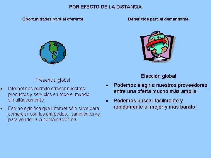 POR EFECTO DE LA DISTANCIA Oportunidades para el oferente Presencia global Internet nos permite