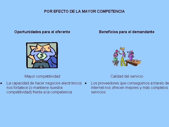 POR EFECTO DE LA MAYOR COMPETENCIA Oportunidades para el oferente Beneficios para el demandante