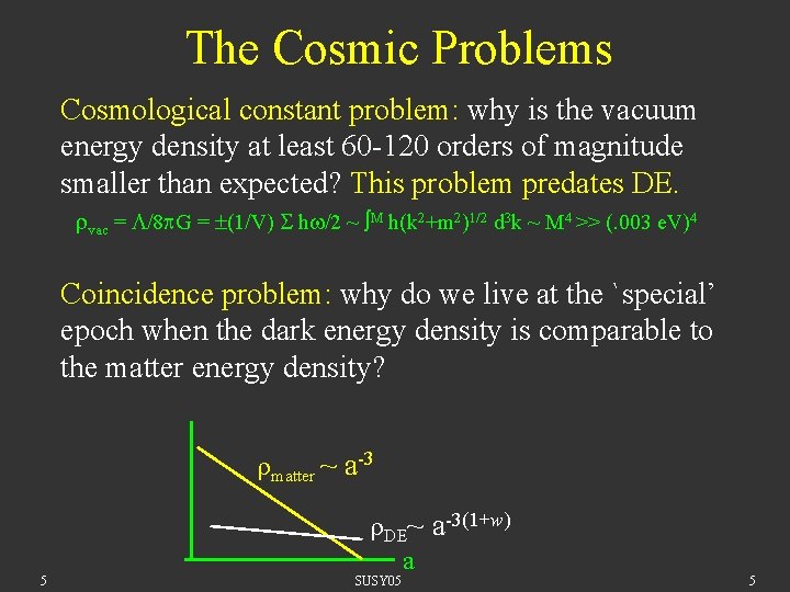 The Cosmic Problems Cosmological constant problem: why is the vacuum energy density at least