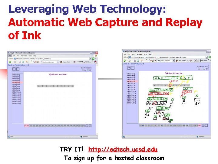 Leveraging Web Technology: Automatic Web Capture and Replay of Ink TRY IT! http: //edtech.