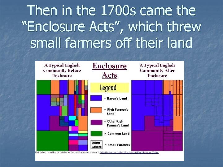 Then in the 1700 s came the “Enclosure Acts”, which threw small farmers off