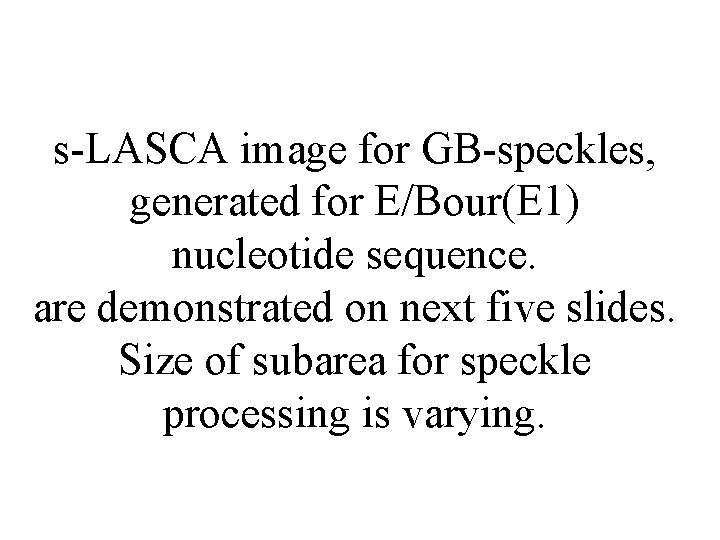 s-LASCA image for GB-speckles, generated for E/Bour(E 1) nucleotide sequence. are demonstrated on next