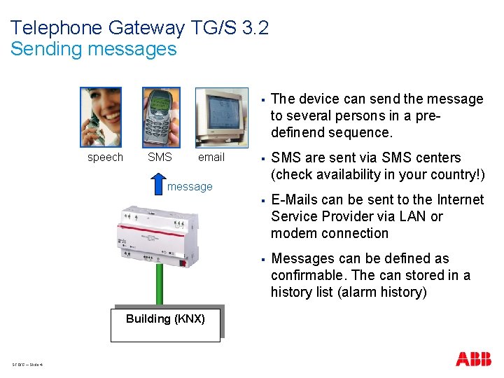 Telephone Gateway TG/S 3. 2 Sending messages speech SMS email § The device can