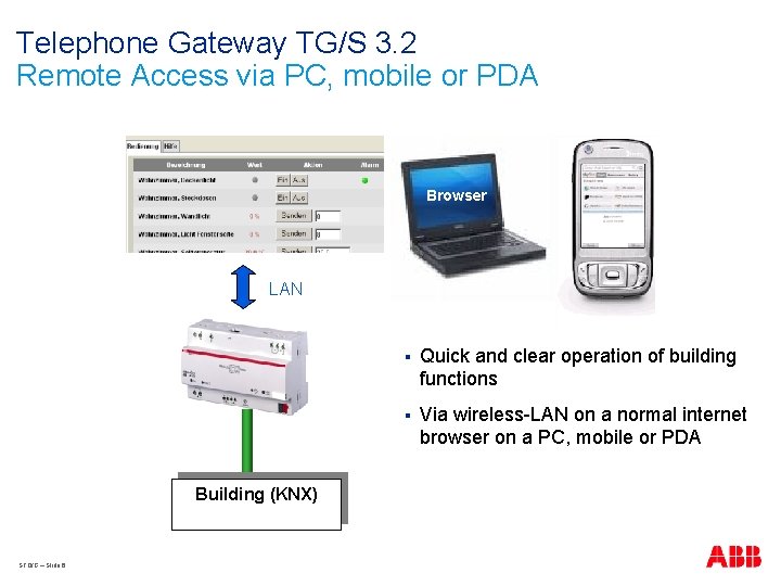 Telephone Gateway TG/S 3. 2 Remote Access via PC, mobile or PDA Browser LAN