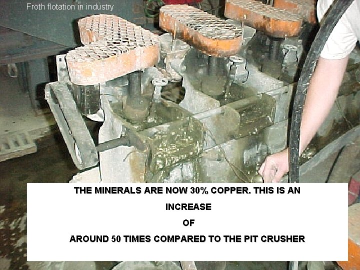 Froth flotation in industry THE MINERALS ARE NOW 30% COPPER. THIS IS AN INCREASE