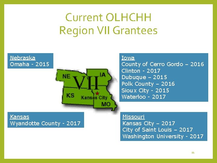 Current OLHCHH Region VII Grantees Nebraska Omaha - 2015 Iowa County of Cerro Gordo