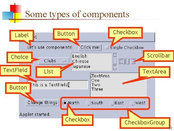 Some types of components Button Label Scrollbar Choice Text. Field Checkbox List Text. Area Some types of components Button Label Scrollbar Choice Text. Field Checkbox List Text. Area