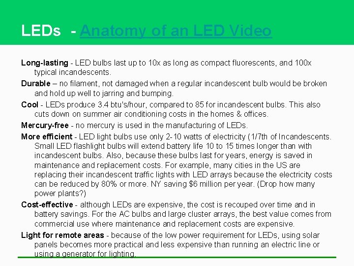 LEDs - Anatomy of an LED Video Long-lasting - LED bulbs last up to
