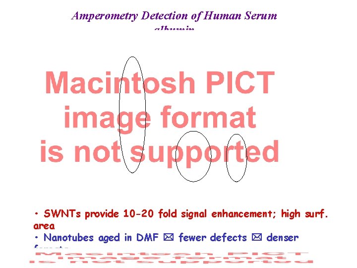 Amperometry Detection of Human Serum albumin • SWNTs provide 10 -20 fold signal enhancement;