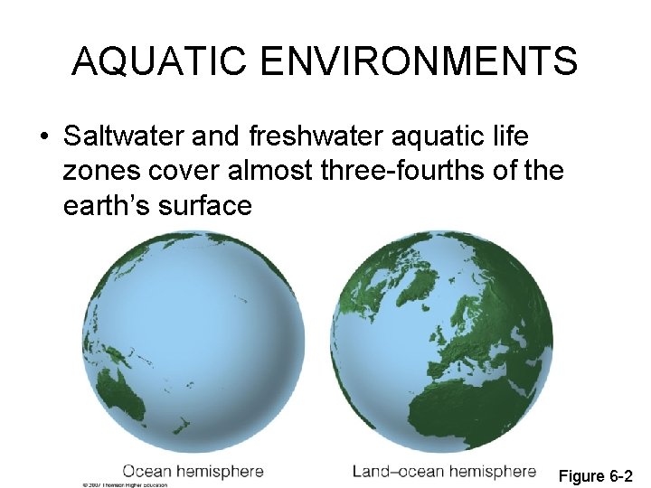 AQUATIC ENVIRONMENTS • Saltwater and freshwater aquatic life zones cover almost three-fourths of the