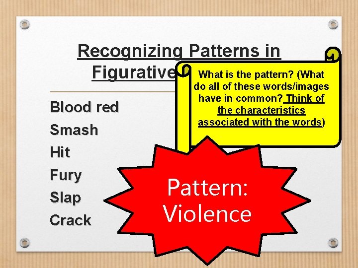 Recognizing Patterns in What is the pattern? (What Figurative Language Blood red Smash Hit