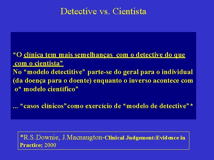Detective vs. Cientista “O clínica tem mais semelhanças com o detective do que com