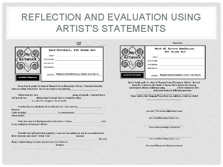 REFLECTION AND EVALUATION USING ARTIST’S STATEMENTS 