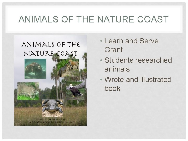 ANIMALS OF THE NATURE COAST • Learn and Serve Grant • Students researched animals