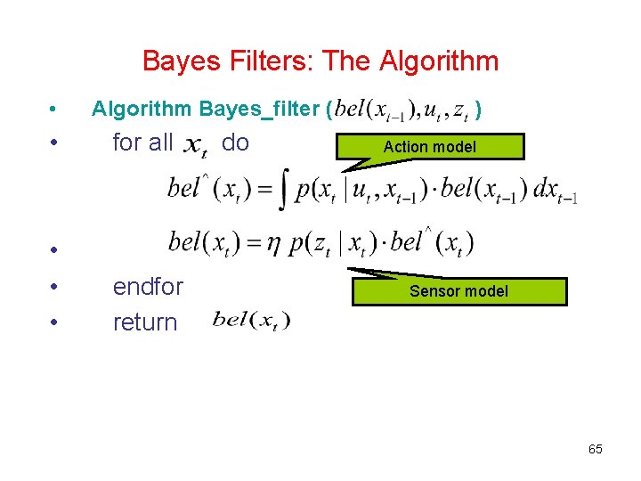 Bayes Filters: The Algorithm • Algorithm Bayes_filter ( • for all • • • Bayes Filters: The Algorithm • Algorithm Bayes_filter ( • for all • • •