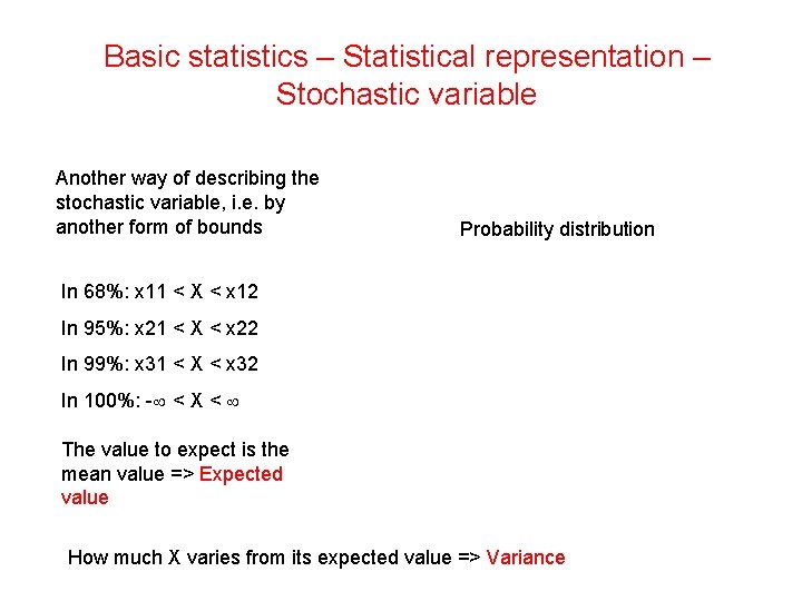 Basic statistics – Statistical representation – Stochastic variable Another way of describing the stochastic Basic statistics – Statistical representation – Stochastic variable Another way of describing the stochastic