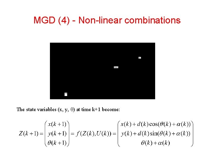 MGD (4) - Non-linear combinations The state variables (x, y, ) at time k+1 MGD (4) - Non-linear combinations The state variables (x, y, ) at time k+1