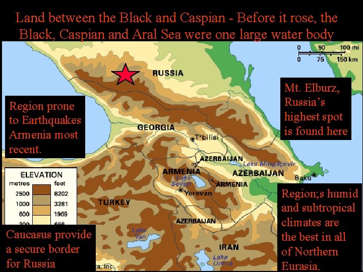 Land between the Black and Caspian - Before it rose, the Black, Caspian and