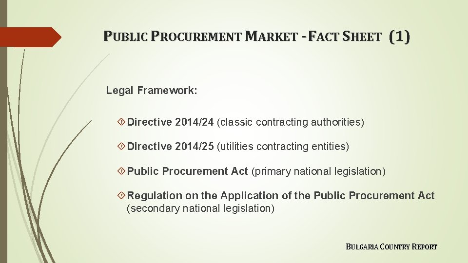 PUBLIC PROCUREMENT MARKET - FACT SHEET (1) Legal Framework: Directive 2014/24 (classic contracting authorities)