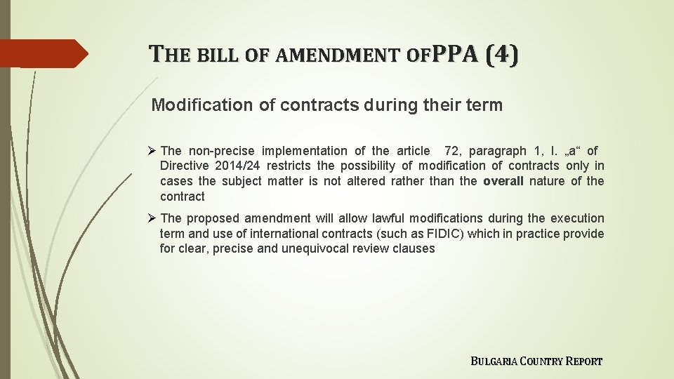 THE BILL OF AMENDMENT OFPPA (4) Modification of contracts during their term Ø The