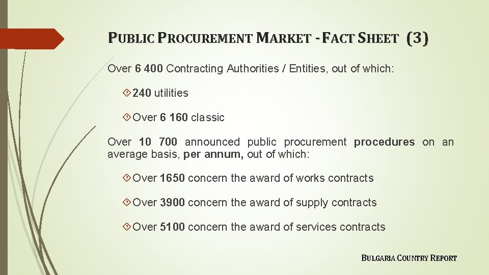 PUBLIC PROCUREMENT MARKET - FACT SHEET (3) Over 6 400 Contracting Authorities / Entities,