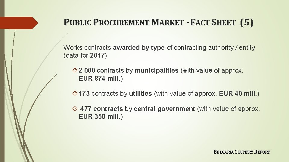 PUBLIC PROCUREMENT MARKET - FACT SHEET (5) Works contracts awarded by type of contracting