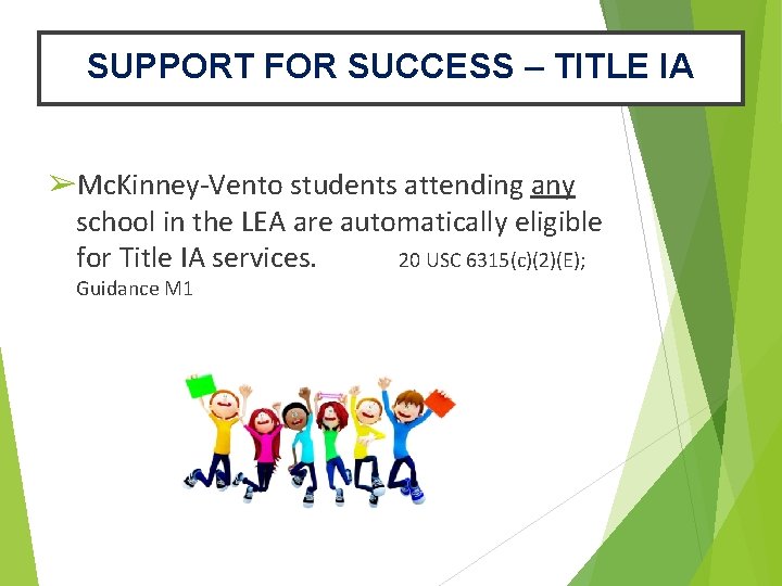 SUPPORT FOR SUCCESS – TITLE IA ➢Mc. Kinney-Vento students attending any school in the