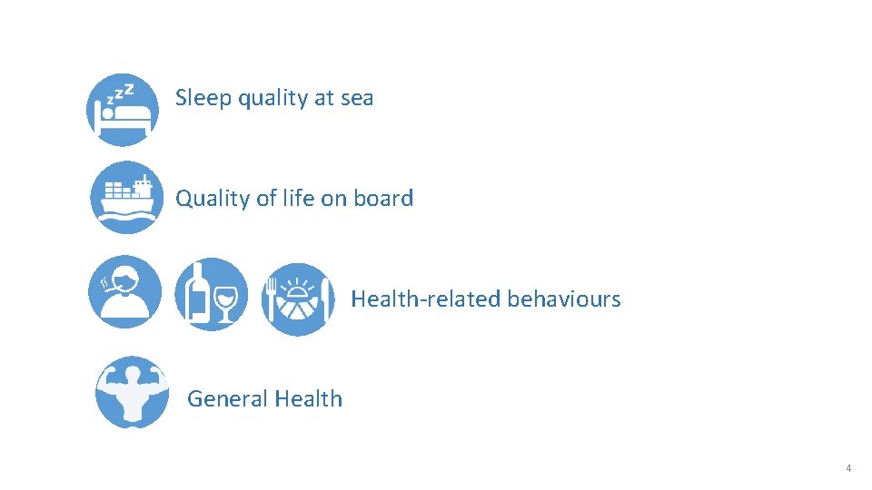 Sleep quality at sea Quality of life on board Health-related behaviours General Health 4