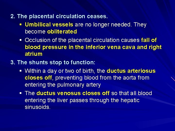 2. The placental circulation ceases. § Umbilical vessels are no longer needed. They become
