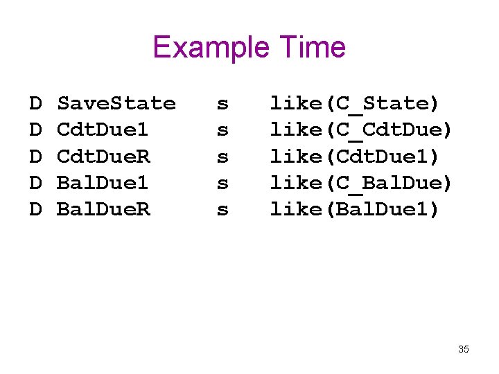 Example Time D D D Save. State Cdt. Due 1 Cdt. Due. R Bal.