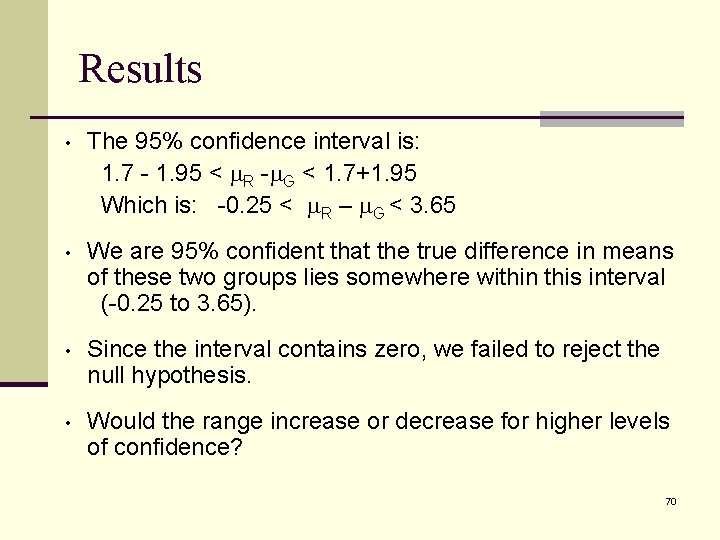 Results • The 95% confidence interval is: 1. 7 - 1. 95 < m.