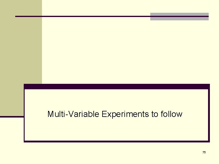 Multi-Variable Experiments to follow 75 